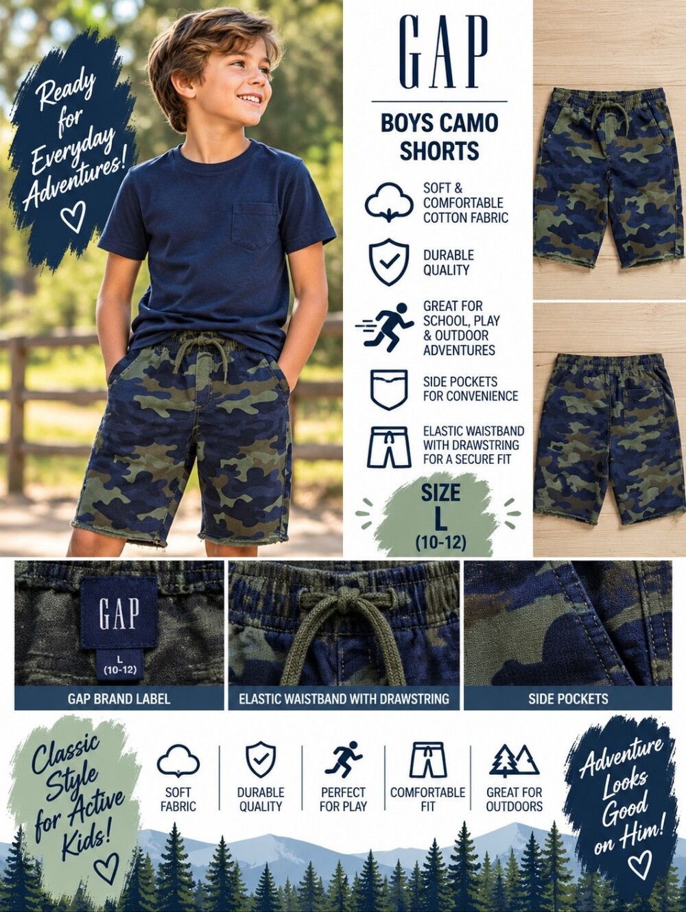 Gap boys size large green blue camo shorts #35